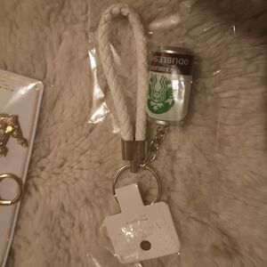 White Braided Loop Keychain with Starbucks Charm